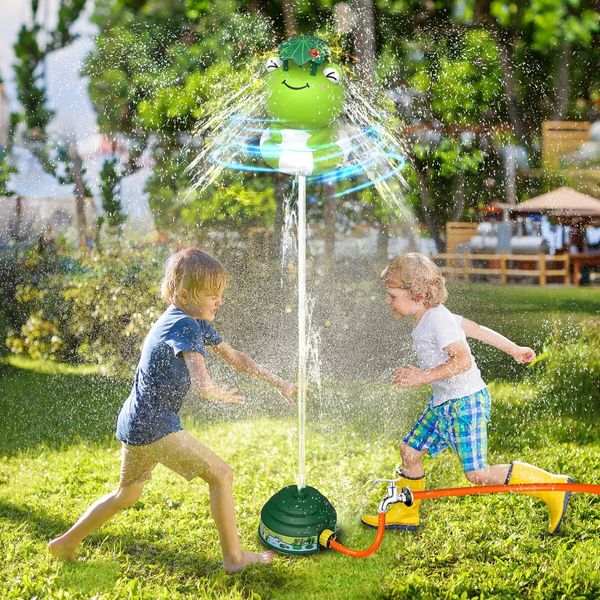 Sprinkler Rocket Launcher for Kids,Outdoor Water Toys for Boys Girls Age3+,Summer Outside Activity,Green Dino