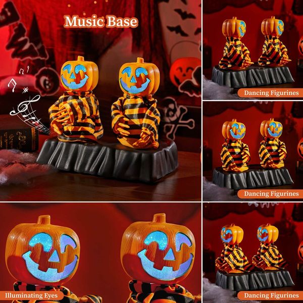 Animatronic Halloween Decorations,Screaming Indoor Table Decor with Pumpkin Spooky Jukebox,Dancing Pumpkin Man in Stripes Halloween Party