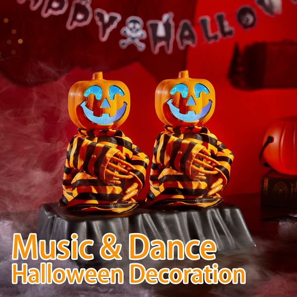 Animatronic Halloween Decorations,Screaming Indoor Table Decor with Pumpkin Spooky Jukebox,Dancing Pumpkin Man in Stripes Halloween Party