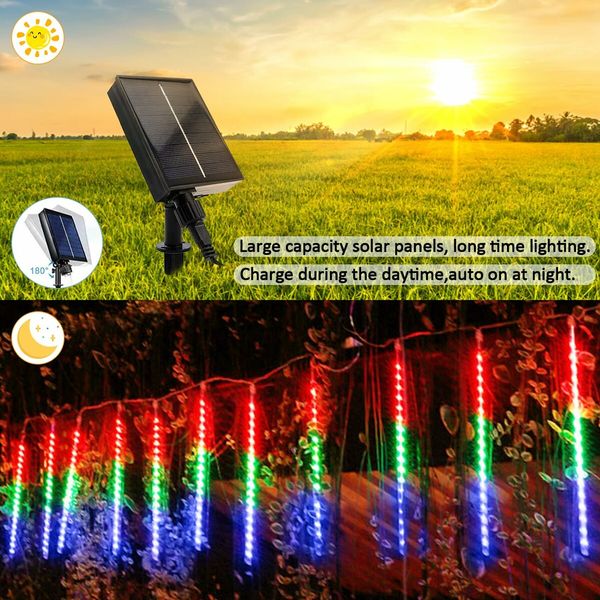 Solar Meteor Shower Lights 10 Tubes 30cm 6.6m  Remote Waterproof String Lights Party Wedding Tree Halloween Christmas Outdoor Decorations Col.Blue