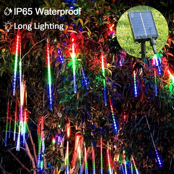 Solar Meteor Shower Lights 10 Tubes 30cm 6.6m  Remote Waterproof String Lights Party Wedding Tree Halloween Christmas Outdoor Decorations Col.Blue