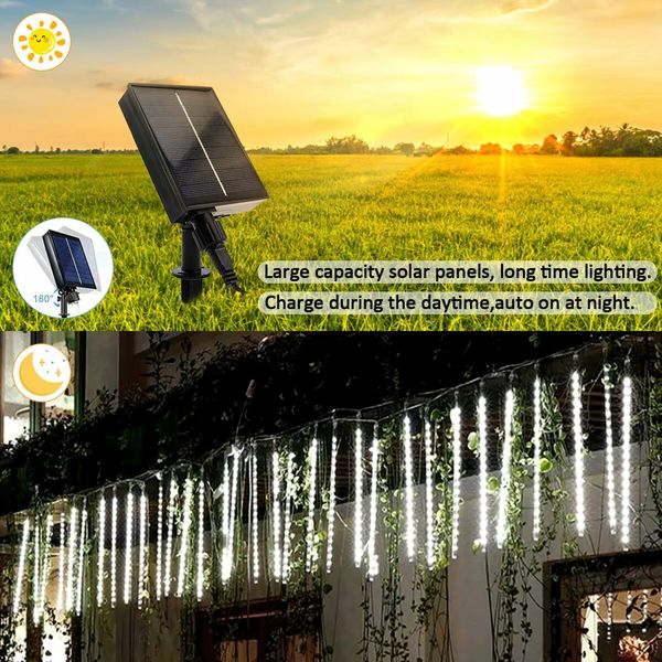 Solar Meteor Shower Lights 10 Tubes 30cm 6.6m  Remote Waterproof String Lights Party Wedding Tree Halloween Christmas Outdoor Decorations Col.Blue