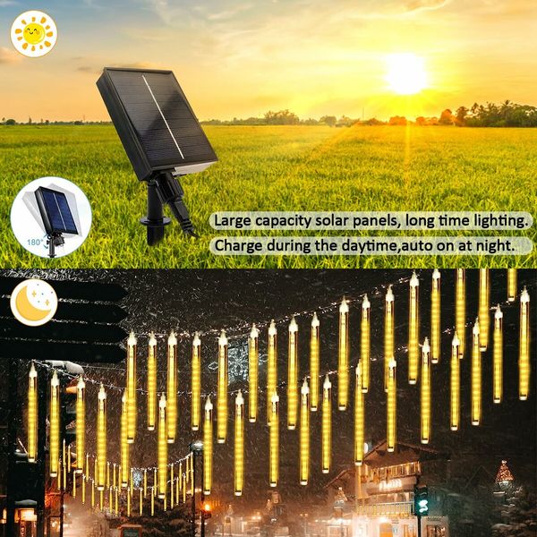 Solar Meteor Shower Lights 10 Tubes 30cm 6.6m  Remote Waterproof String Lights Party Wedding Tree Halloween Christmas Outdoor Decorations Col.Blue