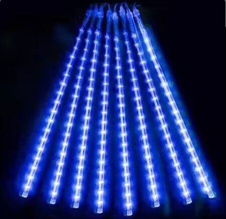 Solar Meteor Shower Lights 10 Tubes 30cm 6.6m  Remote Waterproof String Lights Party Wedding Tree Halloween Christmas Outdoor Decorations Col.Blue