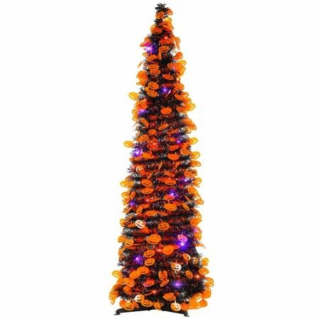 1.5m Purple Tinsel Pop Up Halloween Christmas Tree with  LED Lights Built  Pumpkin Ornaments Indoor Decoration (Orange)