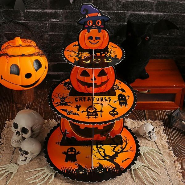 1 Pack 3 Tier Halloween Pumpkin Themed Cupcake Stand Multi Tier 3D Paper DIY Dessert Tower for Parties Weddings and Events