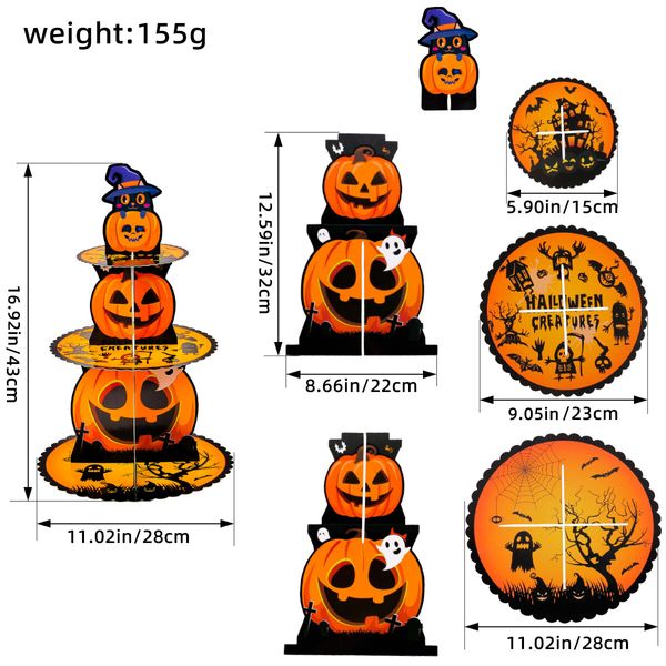 1 Pack 3 Tier Halloween Pumpkin Themed Cupcake Stand Multi Tier 3D Paper DIY Dessert Tower for Parties Weddings and Events