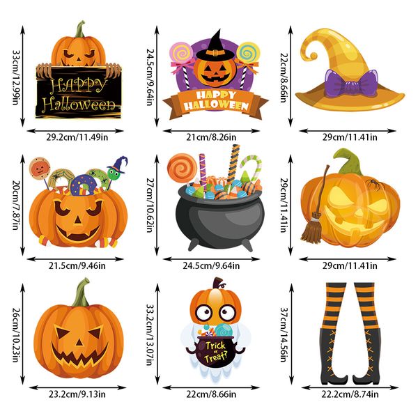 Set of 3 Halloween Paper Party Decorations Pumpkin Magic Hat Lollipop Door Hangings for Indoor Outdoor Home Holiday