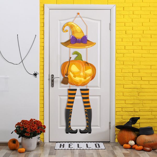 Set of 3 Halloween Paper Party Decorations Pumpkin Magic Hat Lollipop Door Hangings for Indoor Outdoor Home Holiday