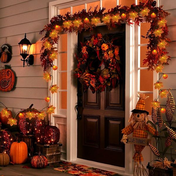 30cm Autumn Maple Leaf Pumpkin String Lights with 20 LED Halloween Thanksgiving Fall Party Indoor Decorations