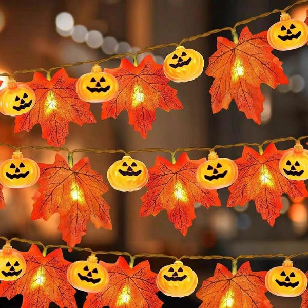 30cm Autumn Maple Leaf Pumpkin String Lights with 20 LED Halloween Thanksgiving Fall Party Indoor Decorations