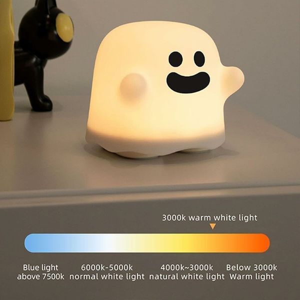 Rechargeable Silicone Ghost Night Light for Kids Bedrooms Touch Control Cute Animal Lamp Mini Ghost Gift Bedroom Decor B