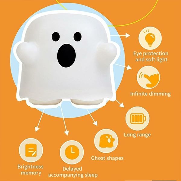 Rechargeable Silicone Ghost Night Light for Kids Bedrooms Touch Control Cute Animal Lamp Mini Ghost Gift Bedroom Decor B