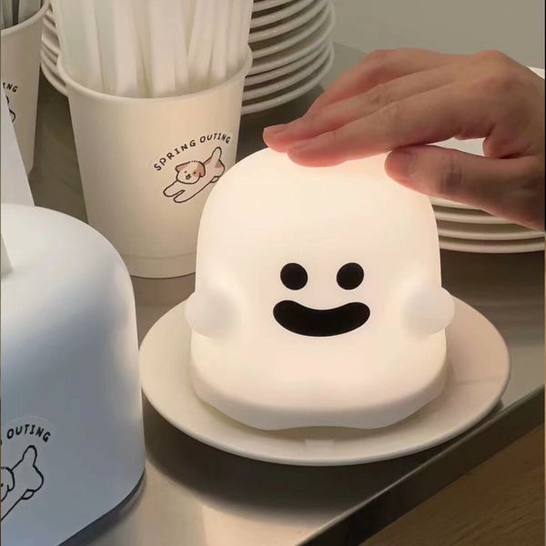 Rechargeable Silicone Ghost Night Light for Kids Bedrooms Touch Control Cute Animal Lamp Mini Ghost Gift Bedroom Decor A