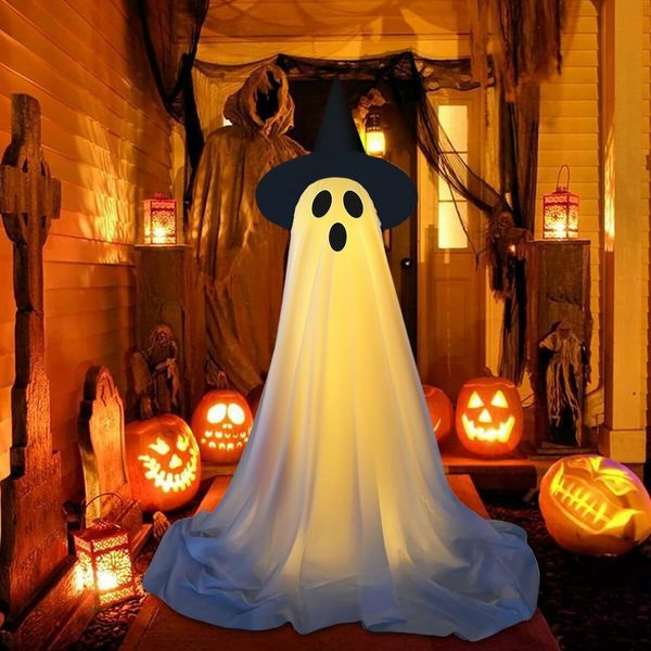 1 Pack Large Light Up Spooky Ghosts with Remote Control Outdoor Halloween String Lights Decor for Front Door Porch Yard