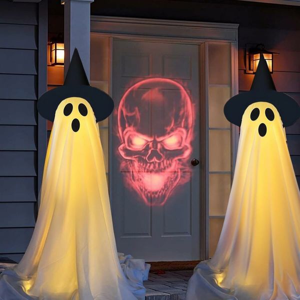 1 Pack Large Light Up Spooky Ghosts with Remote Control Outdoor Halloween String Lights Decor for Front Door Porch Yard