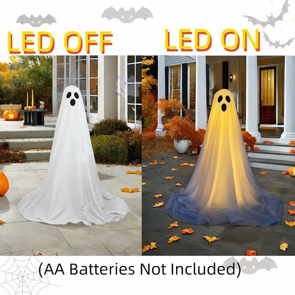 1 Pack Halloween Ghost Decorations with String Lights Outdoor Yard Front Porch Garden Decor