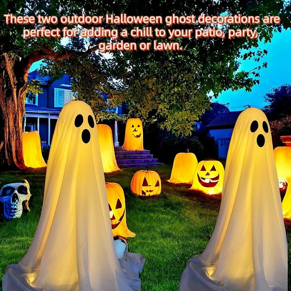 1 Pack Halloween Ghost Decorations with String Lights Outdoor Yard Front Porch Garden Decor