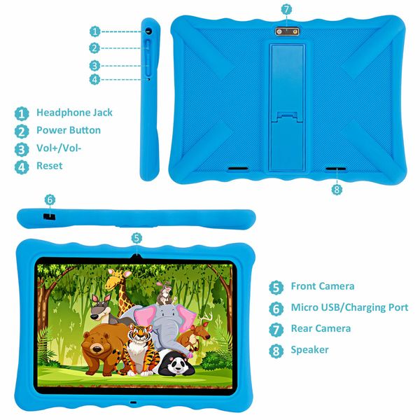 Kids Tablet 10 inch 1280x800 HD Display 2GB RAM 32GB ROM with Parental Controls Games Learning Apps (Blue)