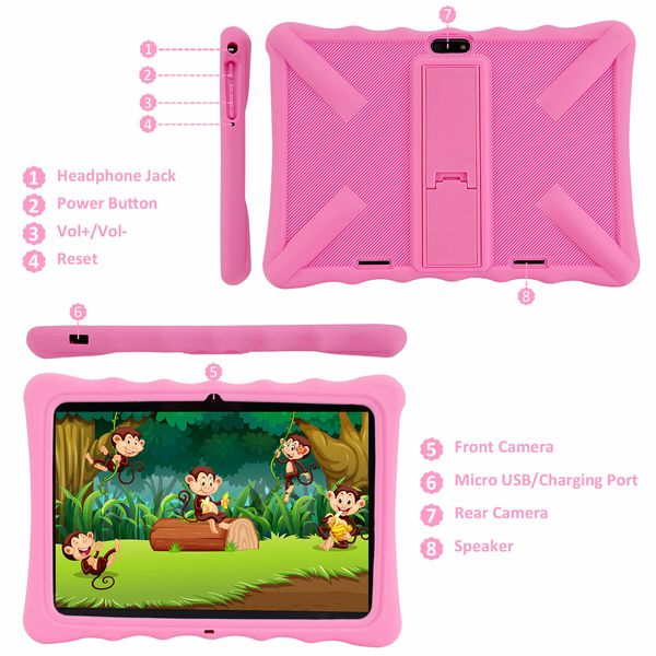 Kids Tablet 10 inch 1280x800 HD Display 2GB RAM 32GB ROM with Parental Controls Games Learning Apps (Pink)