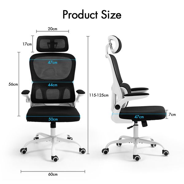 NEADER Ergonomic Mesh Office Chair Computer Desk Armchair Adjustable High Back Swivel Executive Work Gamer Modern Comfortable Seating Black White