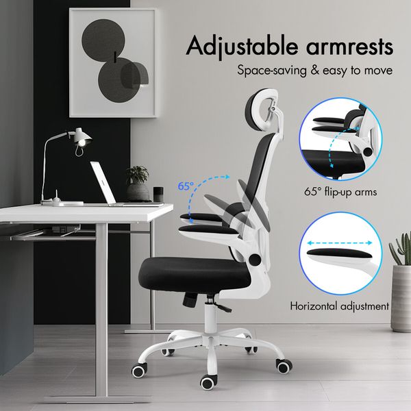 NEADER Ergonomic Mesh Office Chair Computer Desk Armchair Adjustable High Back Swivel Executive Work Gamer Modern Comfortable Seating Black White