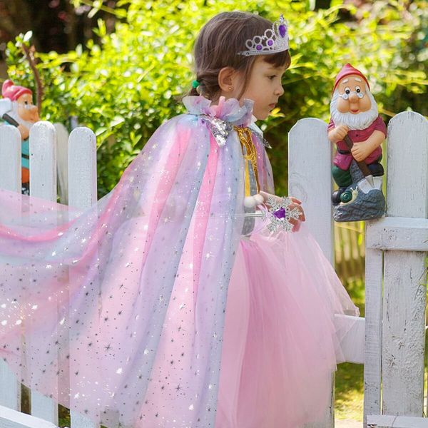 Princess Dress Up Clothes for Little Girl,11Pcs Princess Cape with Crown,Princess Dresses for Girl Age3+ Birthday Gift (Purple)