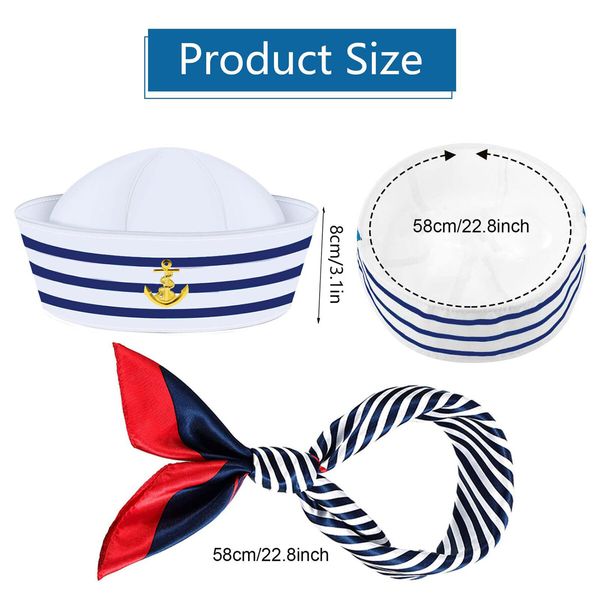 Yacht Captain Hat Sailor Ship Cap Scarf Sunglasses Sailor Hat Boat Costume for Men Women Captains Dressing up Party (2Pack)