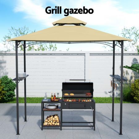 Instahut Gazebo Outdoor Patio Marquee BBQ Grill Shelter Garden Shade Hooks Beige