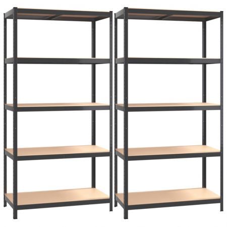 5-Layer Shelves 2 pcs Anthracite Steel and Engineered Wood