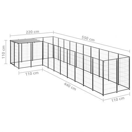 Dog Kennel Black 7.26 m² Steel