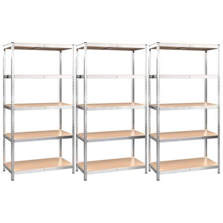 5-Layer Shelves 3 pcs Silver Steel and Engineered Wood