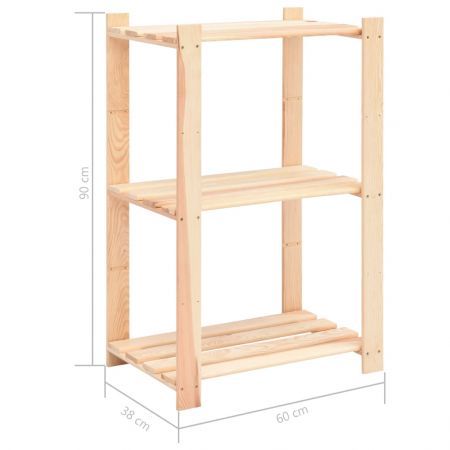 3-Tier Storage Racks 5 pcs 60x38x90 cm Solid Wood Pine 150 kg