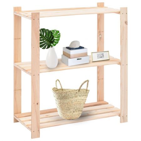 3-Tier Storage Rack 80x38x90 cm Solid Wood Pine 150 kg