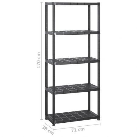 Storage Shelf 5-Tier Black 213x38x170 cm Plastic