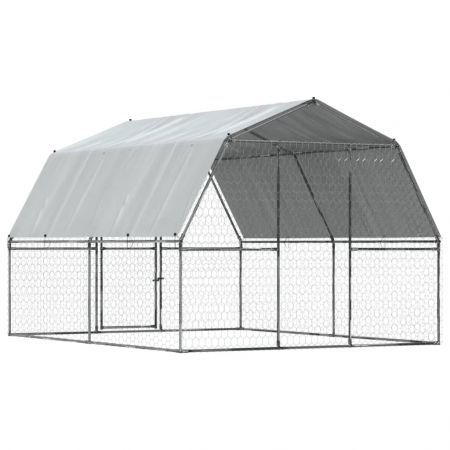 Dog Cage with Roof and Door Silver Galvanised Steel