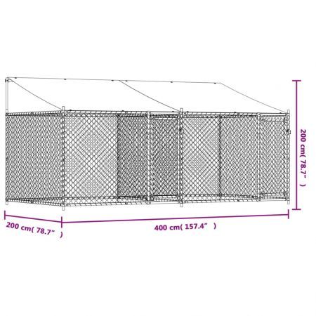 Dog Cage with Roof and Doors Grey 4x2x2 m Galvanised Steel