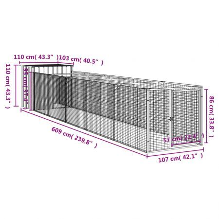 Dog House with Run Anthracite 110x609x110 cm Galvanised Steel