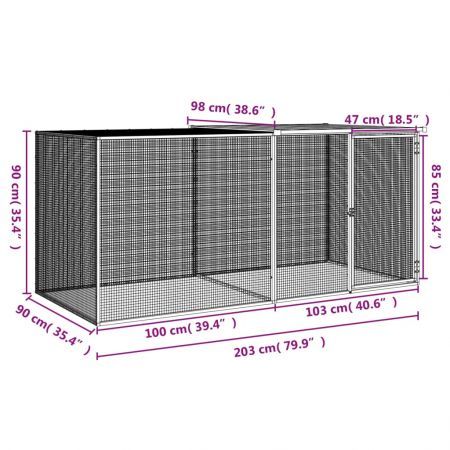 Chicken Cage with Roof Light Grey 203x98x90 cm Galvanised Steel