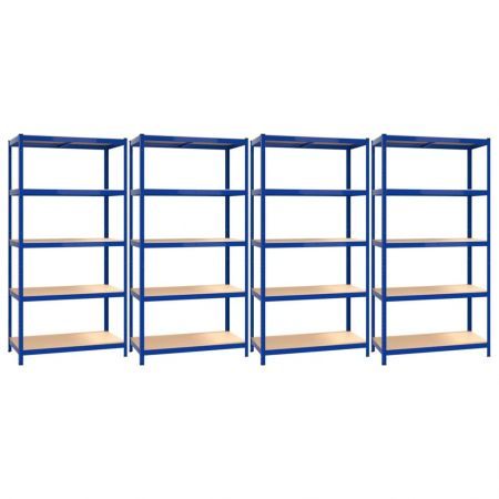 5-Layer Shelves 4 pcs Blue Steel&Engineered Wood