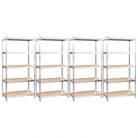 5-Layer Shelves 4 pcs Silver Steel and Engineered Wood