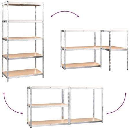 5-Layer Shelves 4 pcs Silver Steel and Engineered Wood