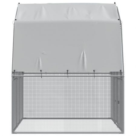 Chicken Cage with Roof and Door Silver Galvanised Steel