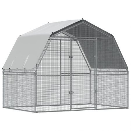 Chicken Cage with Roof and Door Silver Galvanised Steel