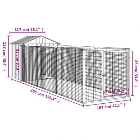 Dog House with Roof Light Grey 117x405x123 cm Galvanised Steel