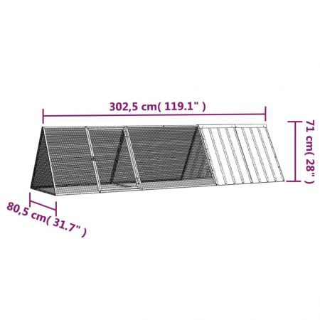 Rabbit Cage Grey 302.5x80.5x71 cm Galvanised Steel