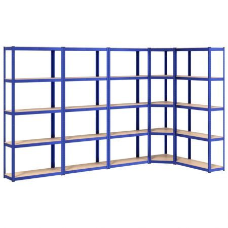 5-Layer Shelves 5 pcs Blue Steel&Engineered Wood