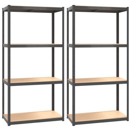 4-Layer Shelves 2 pcs Anthracite Steel and Engineered Wood