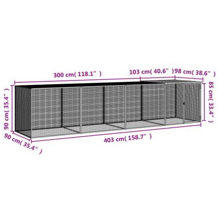 Chicken Cage with Roof Light Grey 403x98x90 cm Galvanised Steel