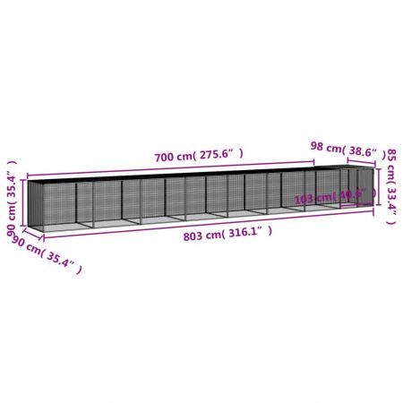 Chicken Cage with Roof Light Grey 803x98x90 cm Galvanised Steel